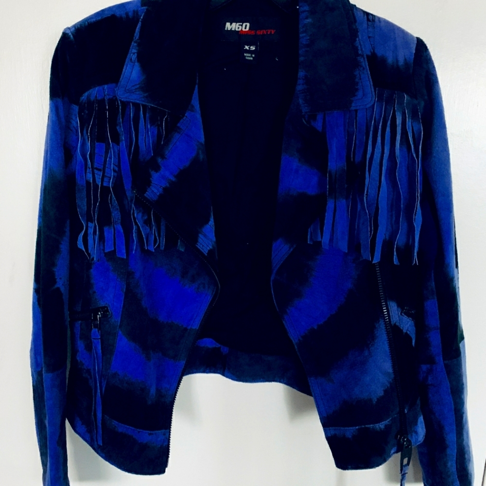 Miss Sixty Suede Leather Fringe Moto Jacket XSmall